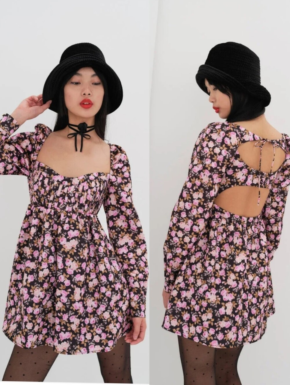 New!For Love And Lemons Kate Long Sleeve Mini Dress